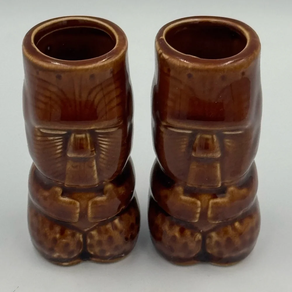 Pair of Maori Tiki Mug Shot Glasses